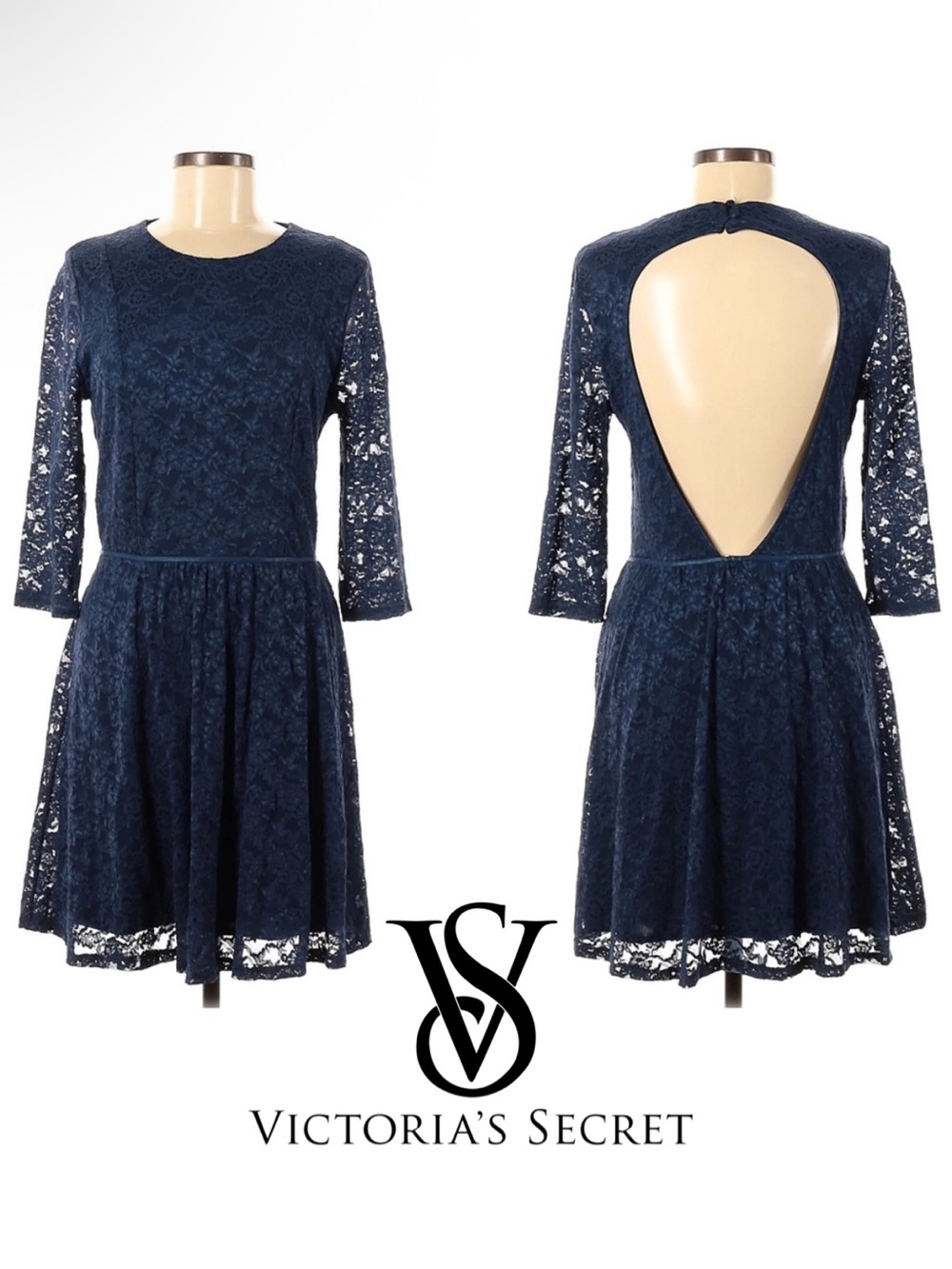 VICTORIA’S SECRET Vintage Blue Lace Embroidery Dress Open Back M